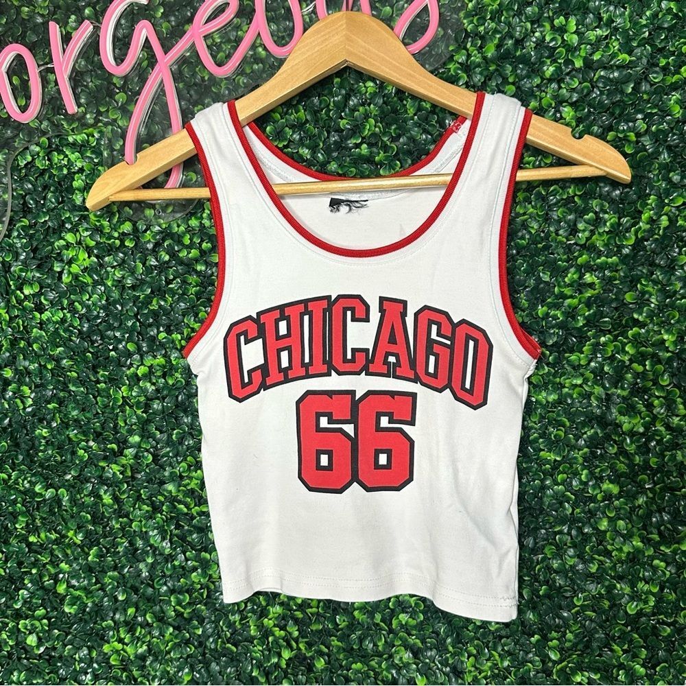 Chicago Bulls Crop Tank Top NBA Licensed White Red Youth M XS